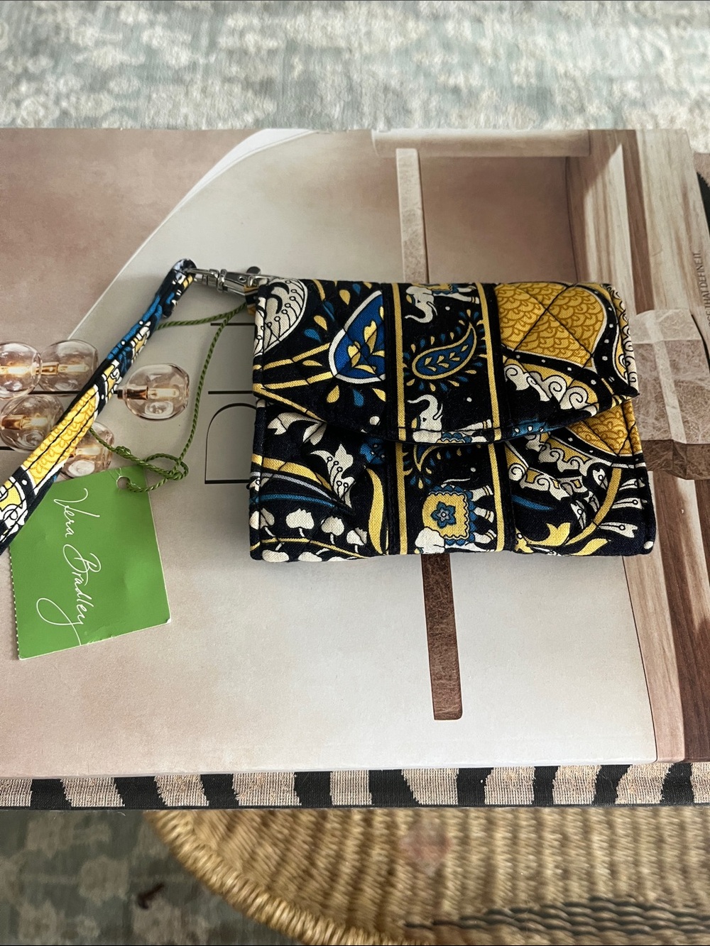 Vera Bradley Black, Yellow & Blue Quilted Paisley Wristlet